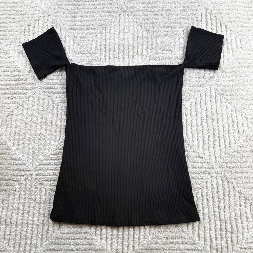 Reformation Off The Shoulder Top Women Size S Black Ribbed Tencel Minimalist Mod